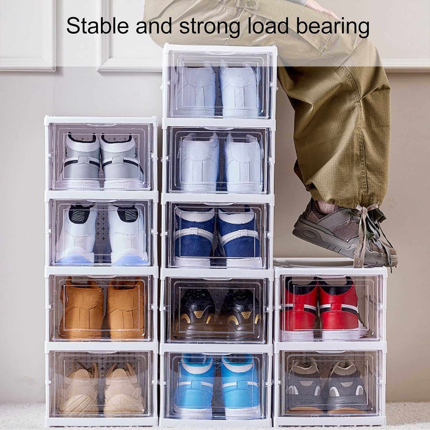 Shoe Storage Box, Clear Plastic Stackable Shoe Organizer for Closet, Space Saving Sneaker Container, Shoe Display Case, Substitute for Entryway, Under Bed (6 Layers)