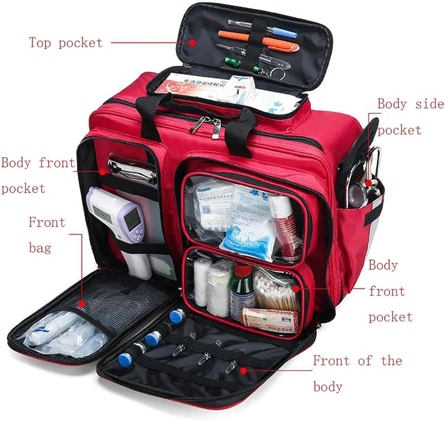 First Aid Kits Bag, Medical Supplies Empty, Response Kit in Red for Travel Camping Cycling Outdoor Survival