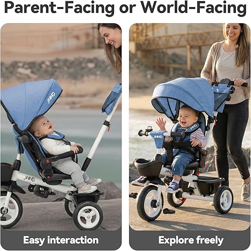 Miniatura 4 de Triciclo para bebé, triciclo 6 en 1 para niños con mango de empuje ajustable, toldo extraíble, arnés de seguridad para niños de 18 meses a 5 años