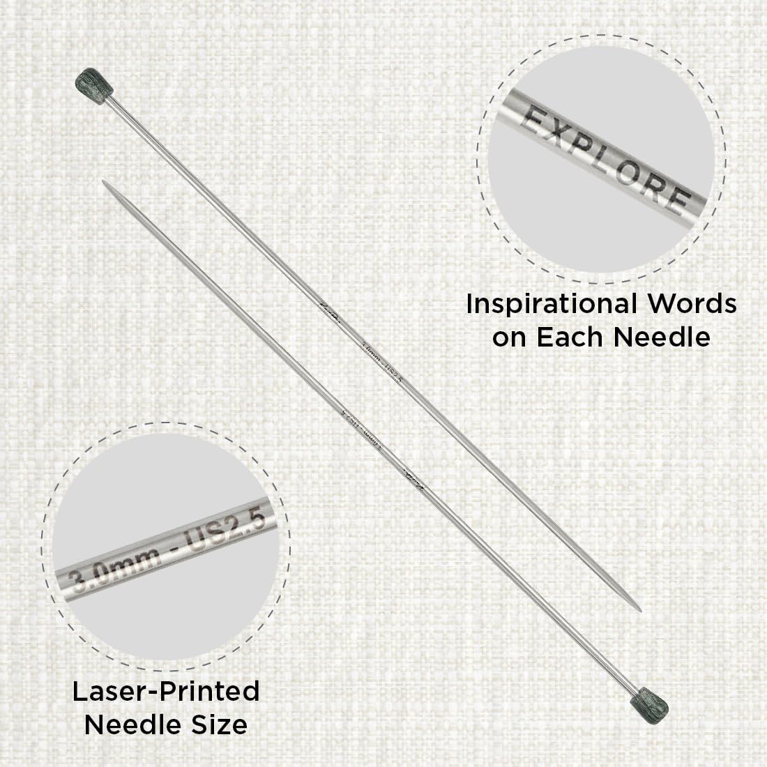 KnitPro The Mindful Collection Single Pointed Needles 16" (40cm), Silver, 3.00mm - Image 2