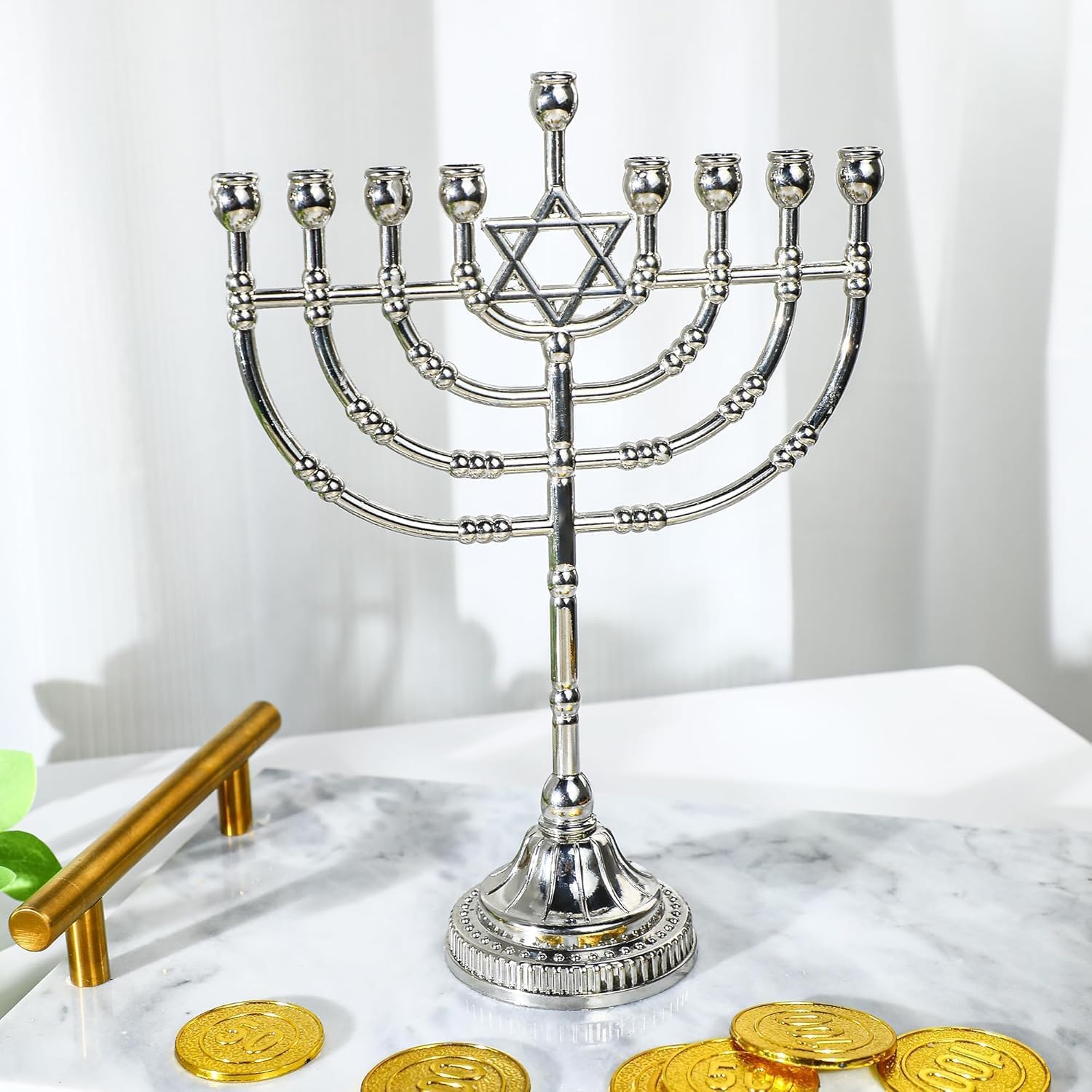 Hanukkah Menorah with Star of David – Traditional Jewish Candle Holder for Chanukah & Holiday Decorations,8.6” Tall