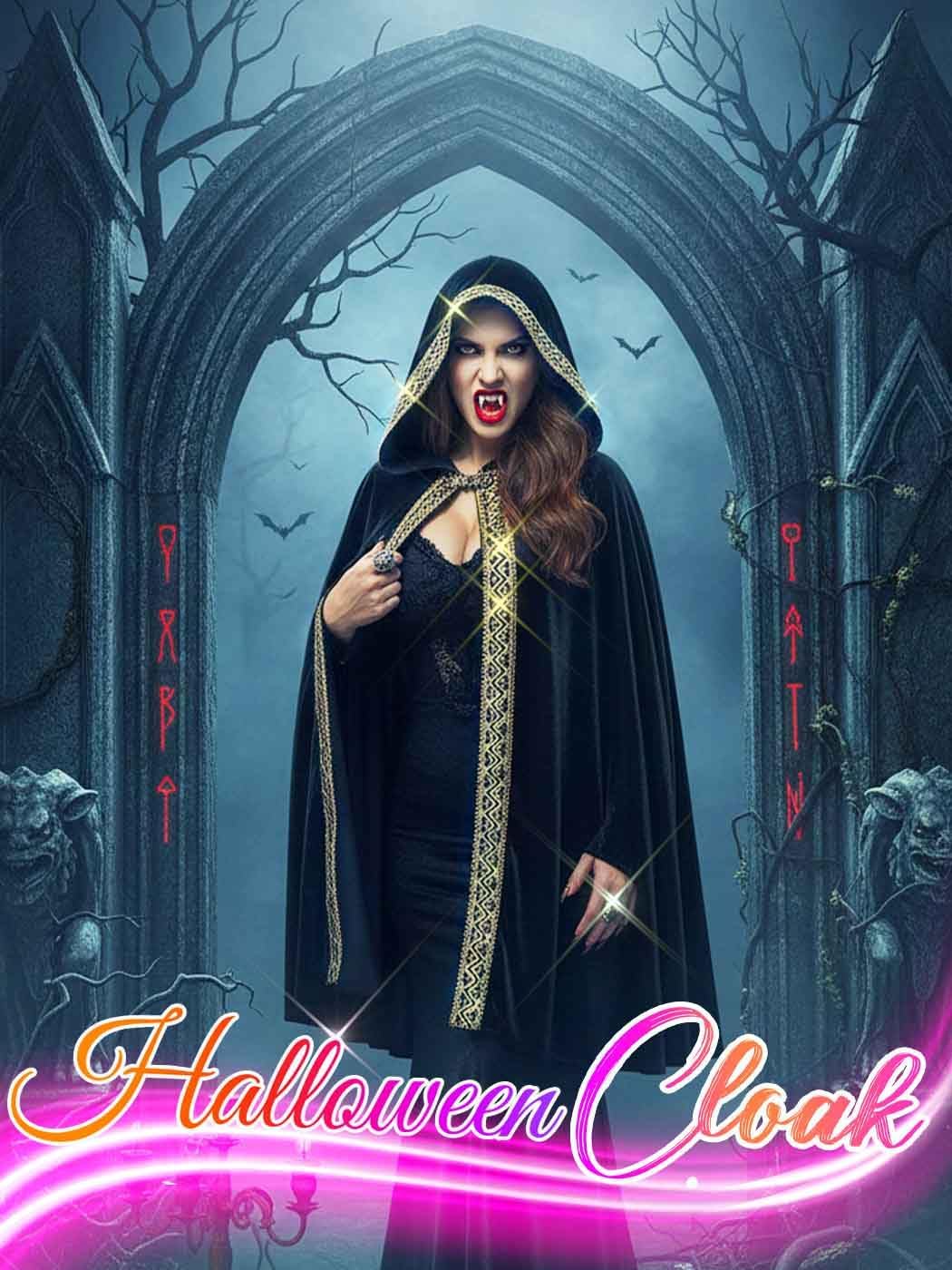 Unicra Hooded Cloak Unisex Adult Velvet Cloak with Gold Sequin Long Cape Halloween Costume Cosplay Party Cape for Women Men