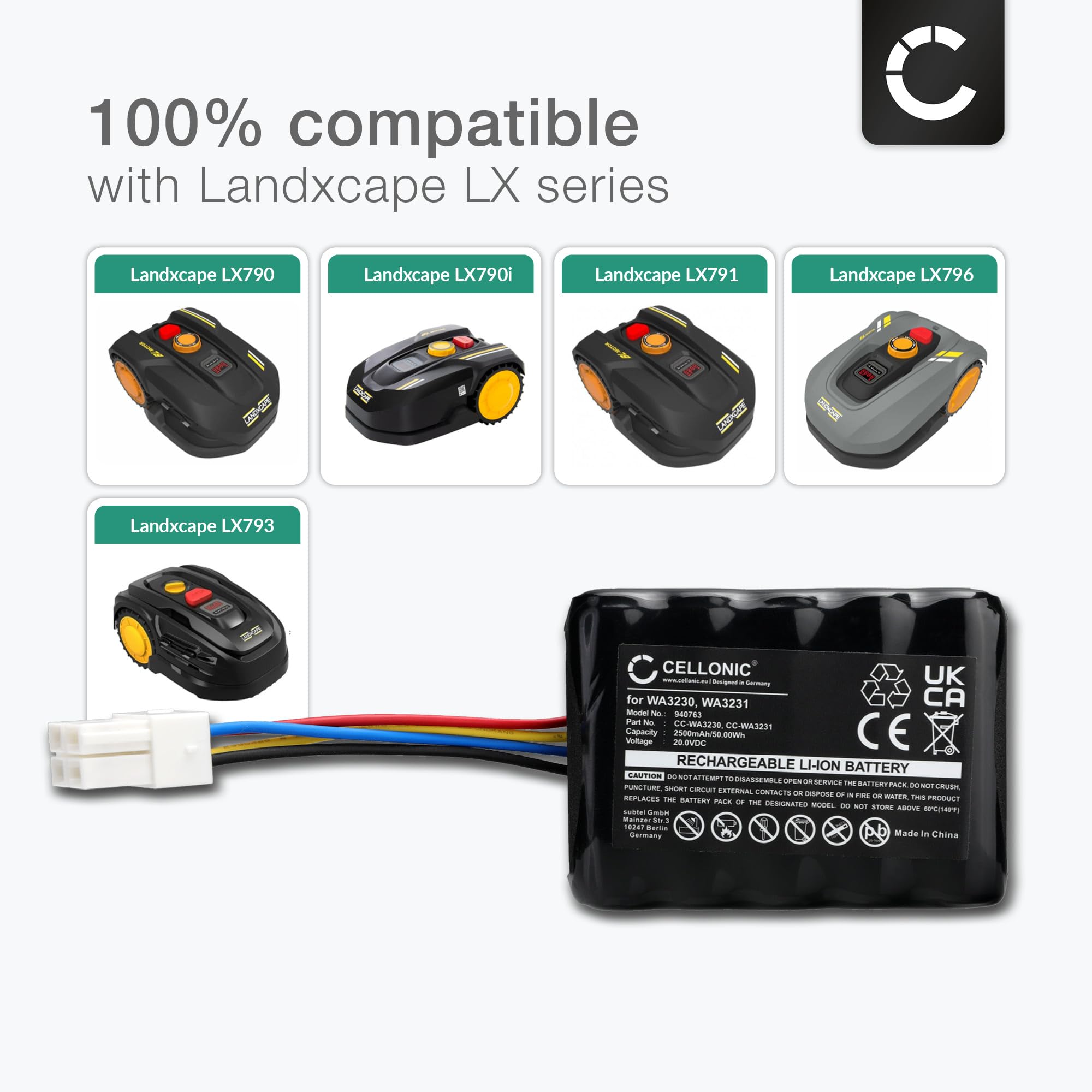 Joiry 20V 3500mAh Li-ion Ersatz Akku für Landxcape Mähroboter LX790i LX790 LX792 LX795 LX796 LX797 LX991 Ferrex 800 m2 2021, Ersatzakku für Automatische Mäher LA0001 LA0002 WA3230 WA3231