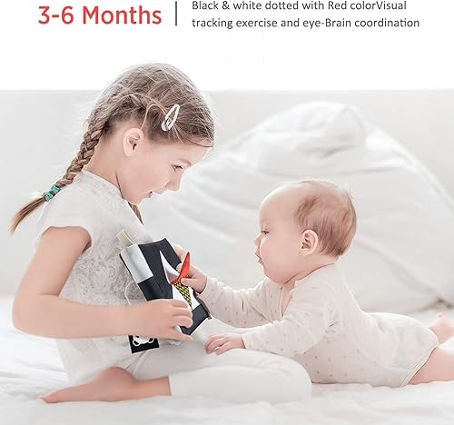 Miniatura 10 de beiens - Libros suaves para bebés, en blanco y negro, alto contraste, tela no tóxica, tacto y sensación de tela arrugada, juguetes de estimulación