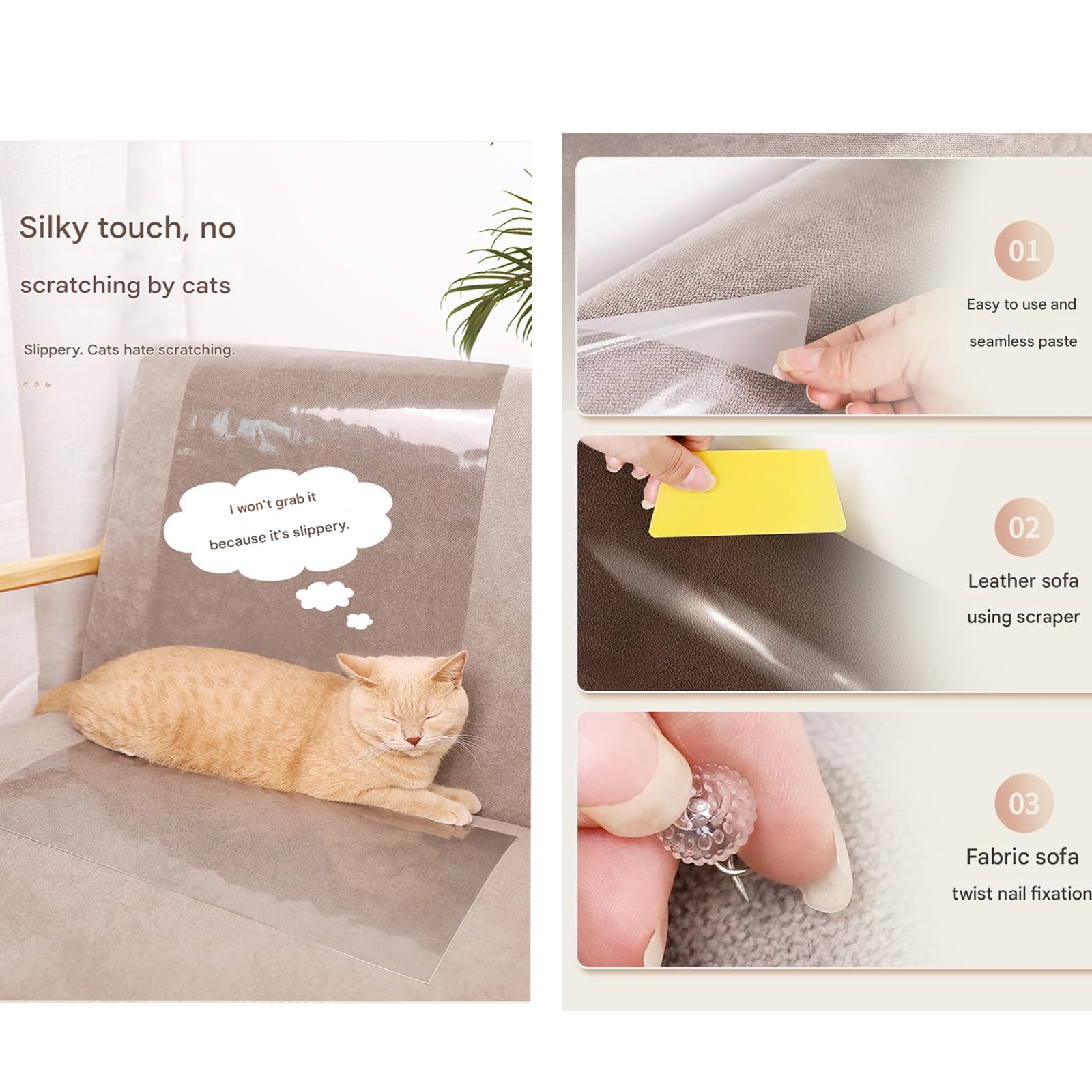 Láminas protectoras autoadhesivas para gatos, para sofá, brazos, muebles, esquinas, película transparente, antiarañazos, durabilidad, protección contra arañazos