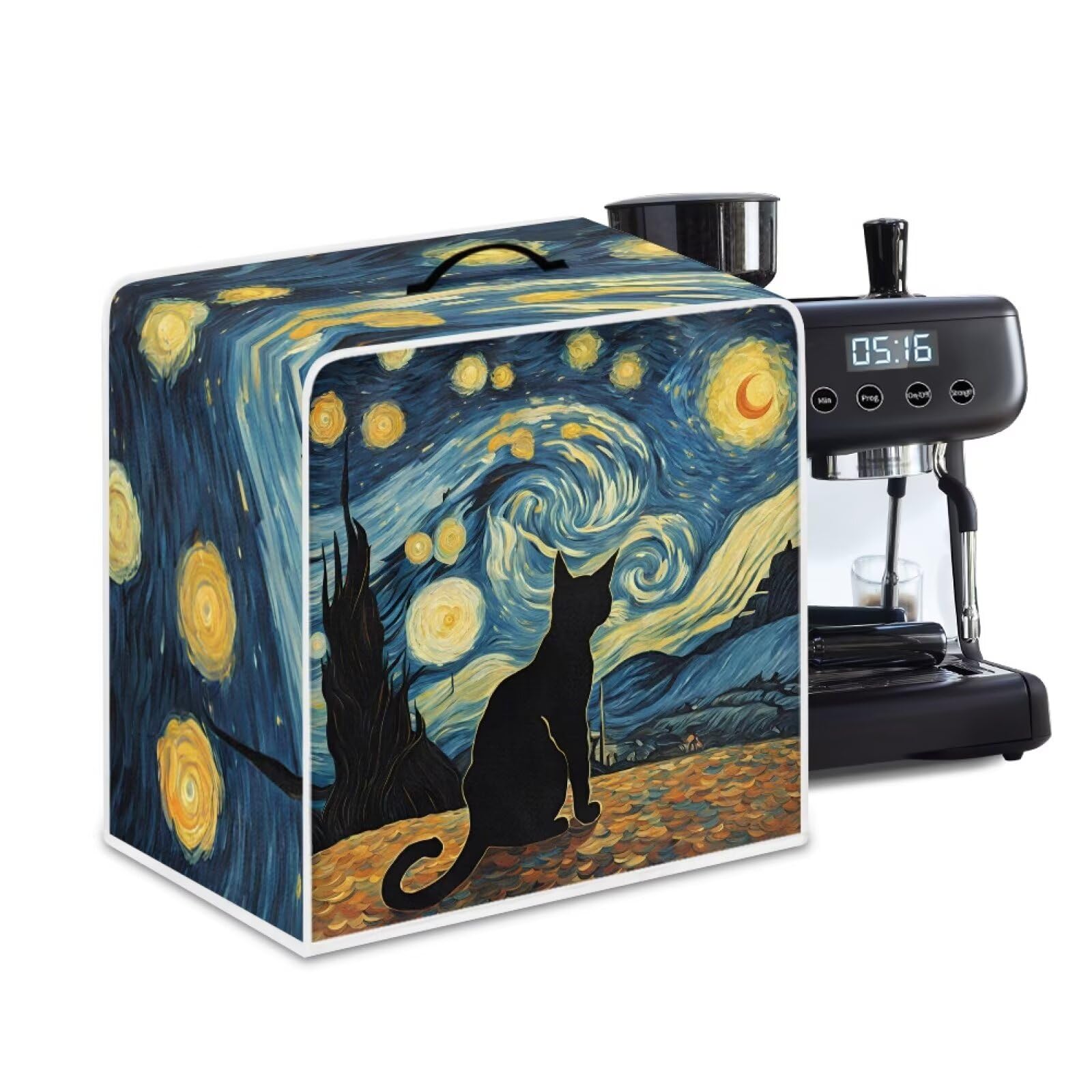 Starry Night Cat Print Coffee Machines Covers - Dust Resistant Protective Covers For Coffee Makers, Blender, Mixer, Juice Machine - Dust Proof, Washable