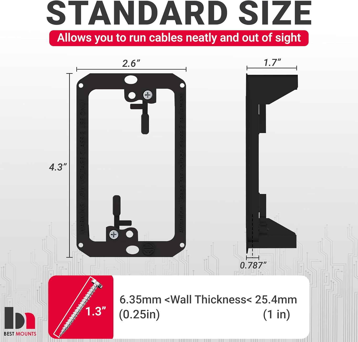 10 Pack Wall Plate & 12 Pack Bracket Single Gang - in Wall Cable Management Kit - Recessed Cable Wall Plate Pair with Single Gang Low Voltage Mounting Bracket - Decorator Cover for Low Voltage Cables