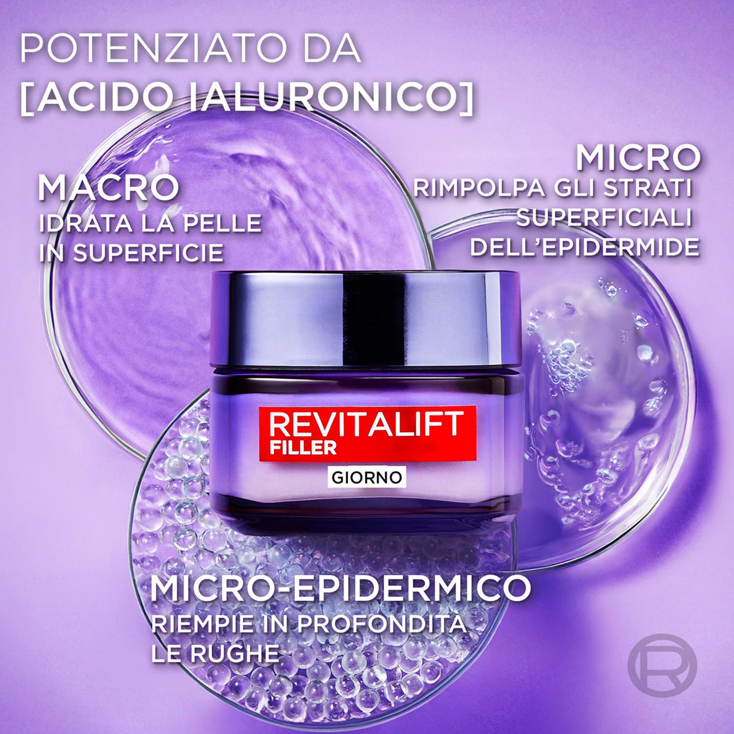 L'Oréal Paris Crema Viso Giorno Revitalift Filler, Per Tutti i Tipi di Pelle, Azione Anti-Rughe, Pelle Rimpolpata a Lungo, con Acido Ialuronico Concentrato, 50 ml - 3