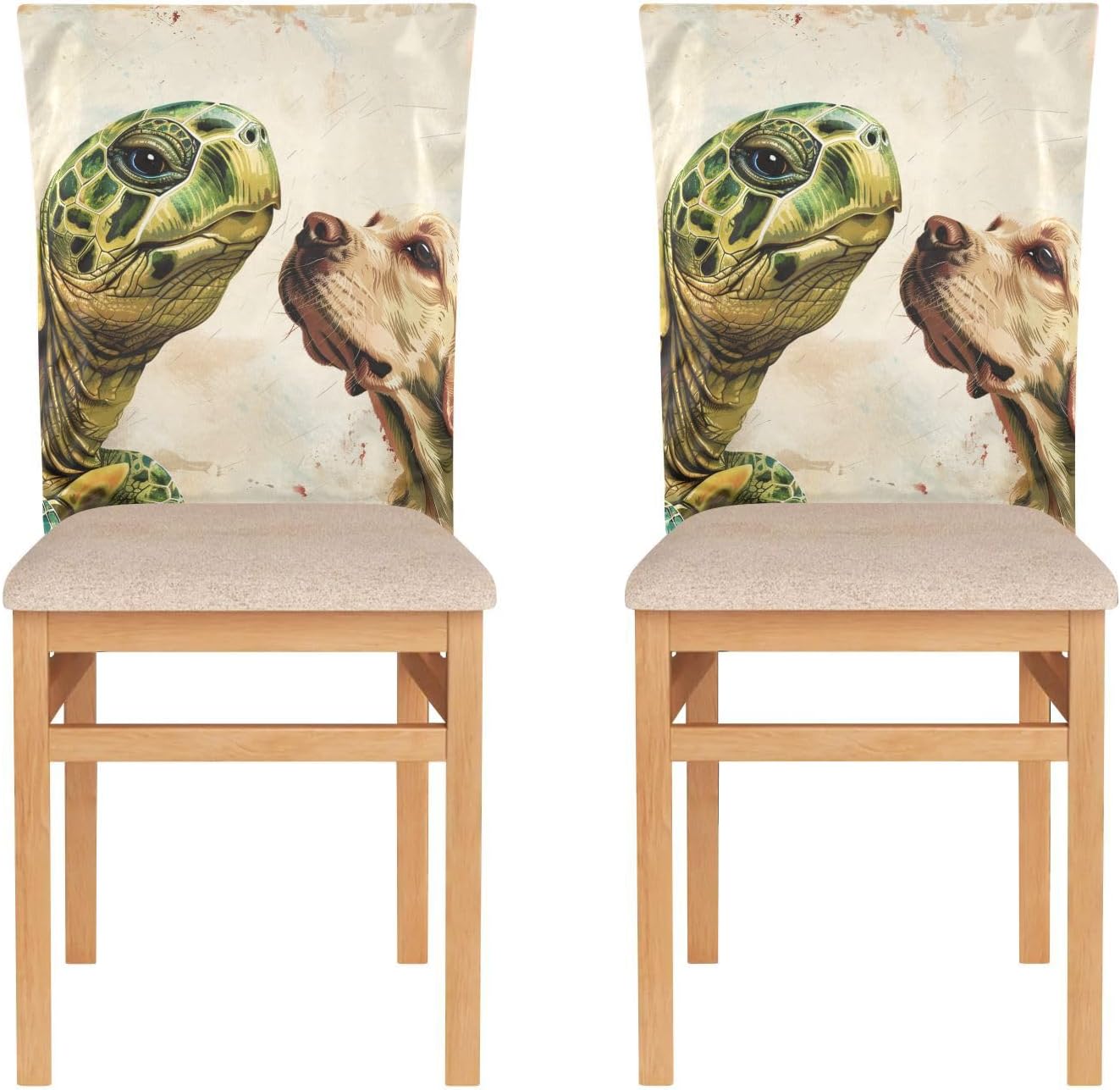 ALAZA Cool Turtle and Cute Dog Chair Back Cover Set of 6, Washable Reusable Removable Chair Slipcovers Decorative Chair Cover for Home Kitchen Wedding Party