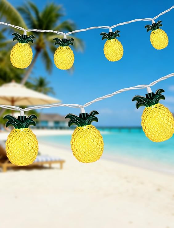 12FT Pineapple String Lights – 20 LED Warm White Tropical Fairy Lights, UL Certified, IP44 Waterproof for Tiki Bar, Luau, Patio & Christmas