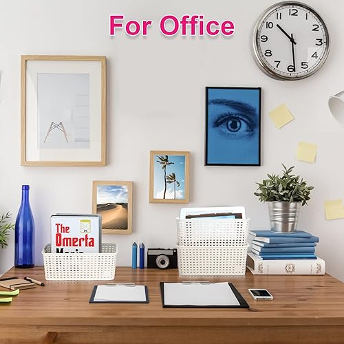 Miniatura 9 de AREYZIN Cestas de almacenamiento de plástico con tapa, contenedor organizador de punto con tapa para estantes, cajones, escritorio, armario, sala de