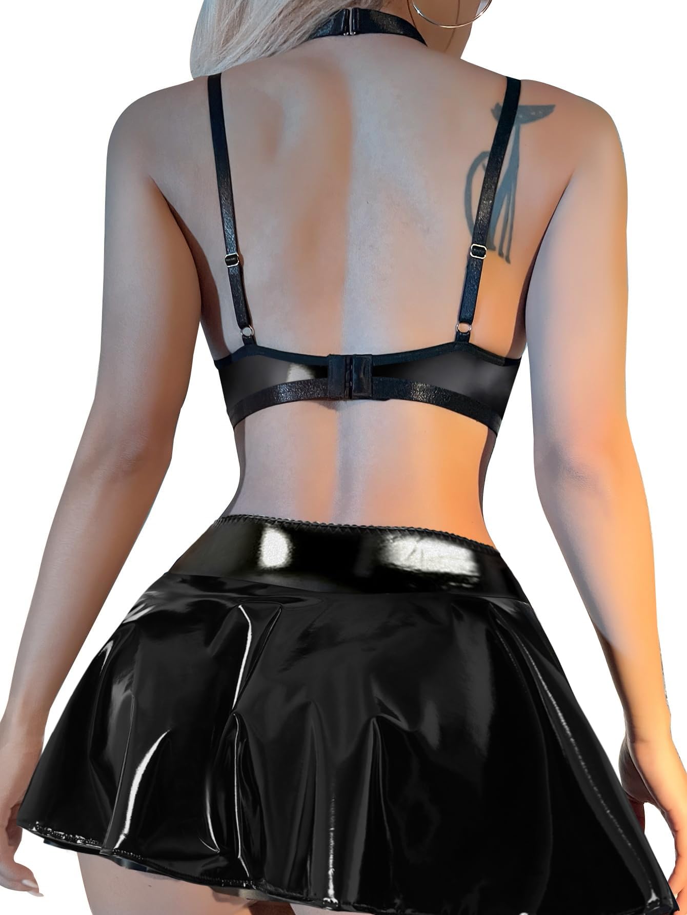 GXNRHG Seksowna pończocha kabaretki Chocker Strappy fiszbiny O-ring spódnica damska komplet bielizny 5 sztuk