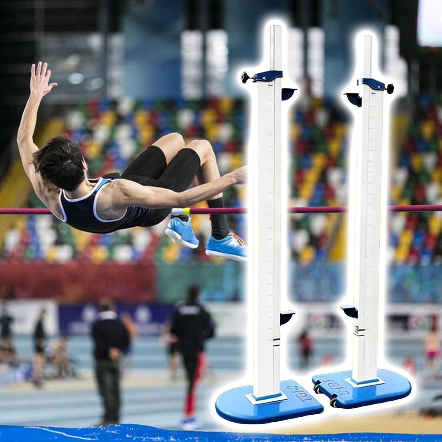 Adjustable High Jump Standards with Movable Base, Competition High Jump Stand for Pole Vault， Professional Aluminum Alloy High Jump Tester