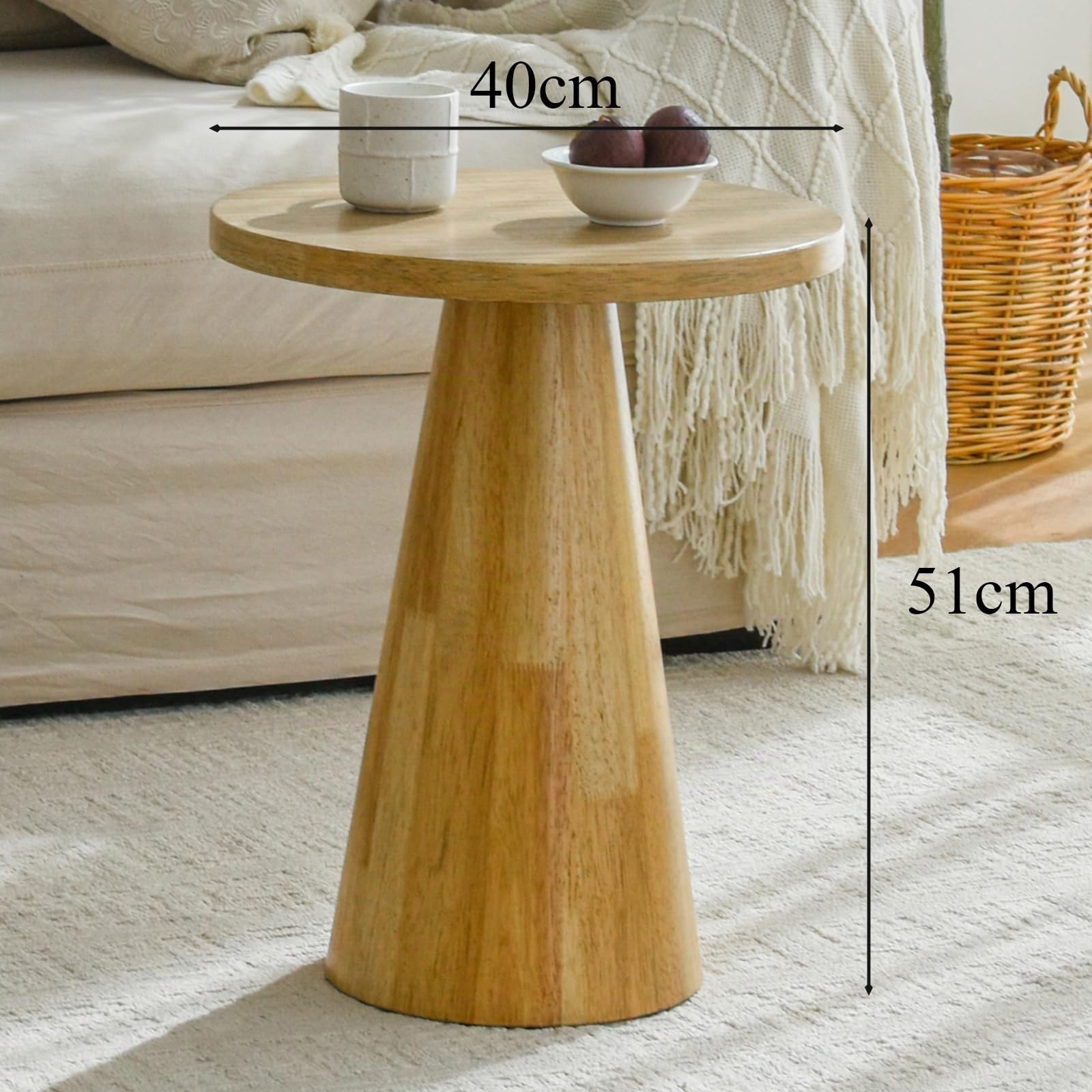 Beistelltisch Holz, Ø40xH51cm, Pilzform, Natur | Beistelltisch Holz, Beistelltisch modern, Sofatisch klein für Couch und Wohnzimmer, kompakt, auch als Nachttisch nutzbar