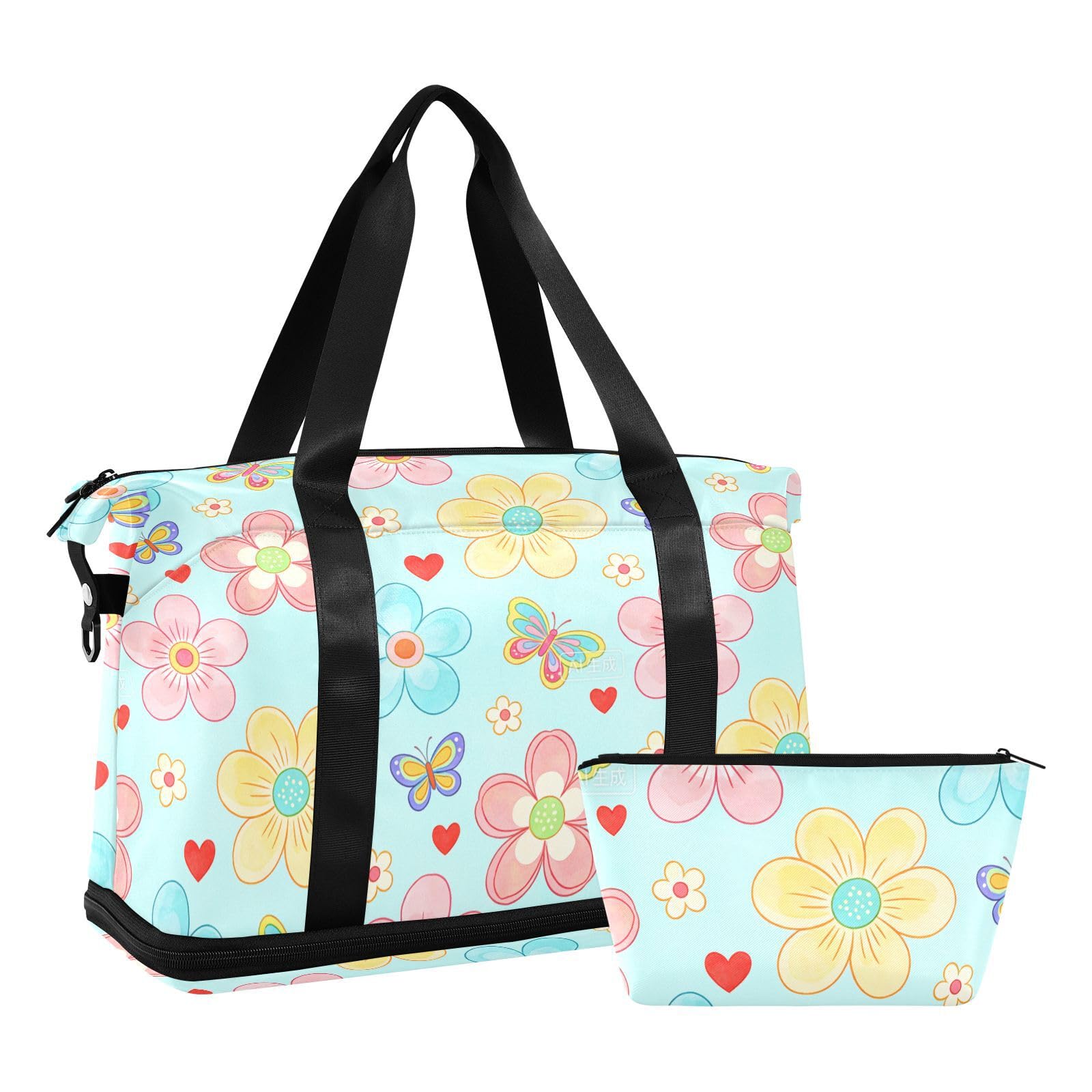 2-teiliges Set mit bunten Blumen, Gepäck, Reisetasche, Handgepäcktasche mit Kulturbeutel für Geschäftsreisen