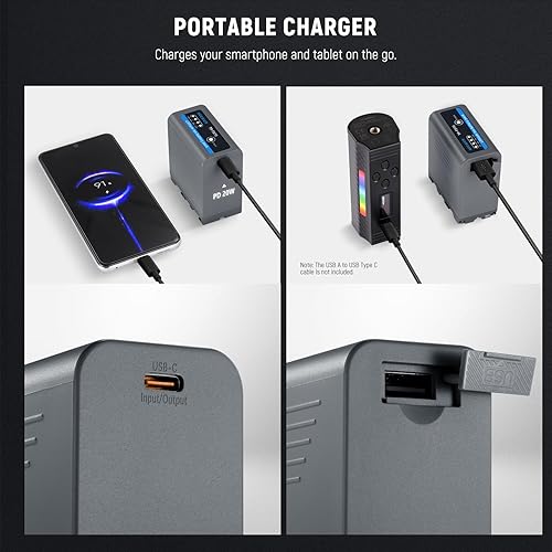Miniatura 5 de Neewer Batería de repuesto NP-F970 de 10500 mAh, tiempo de carga completa de 4.8 horas, cable USB C de carga rápida PD de 20 W, batería recargable