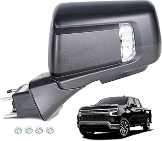 Left Side Mirror Compatible with 2019-2025 Chevy Silverado 1500 RST – Heated Power Folding Turn Signal Blind Spot Memory Dimming Puddle Light Power Glass Primed Cover (16 Pins GM1320590 / 84898867)