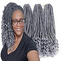 Vista 7 de Extensiones de cabello sintético trenzado senegalés con extremos rizados de 18 pulgadas, trenzas de ganchillo preenrolladas, paquete de 3