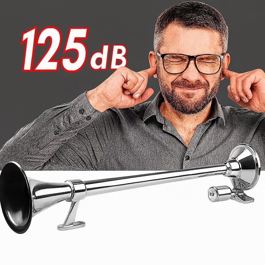 Klaxon à Air Trompe Pneumatique 125dB Trompette 63cm Avec Électrovanne 12V / 24V Avertisseur Sonore pour Voiture Camion Bateau
