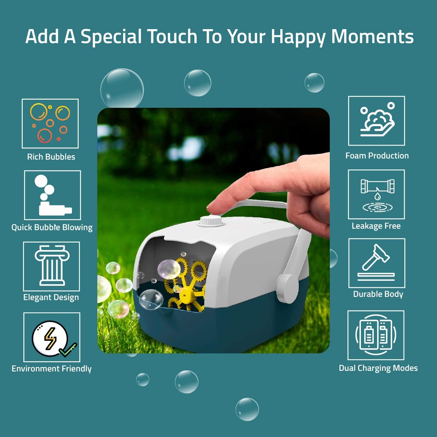 Cuddlens Bubble Machine, Automatic Bubble Blower Machine, Portable Bubble Maker for Outdoor and Indoor Use, Powered by Plug-in or Batteries with Two Speed Modes (White)