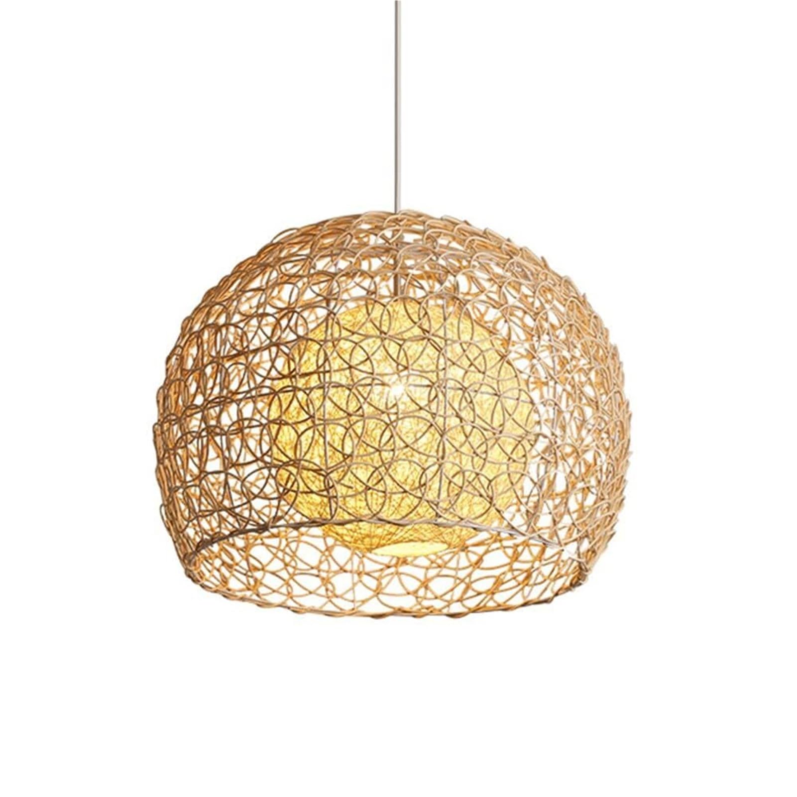 HUAYUSEDF Bamboo Rattan Ball Pendant Lamp Chandelier Hanging Light Ceiling Fixture Metal 19.7 Inch Wicker Basket for Kitchen Island Bedroom Dining Room Hallway(40cm)