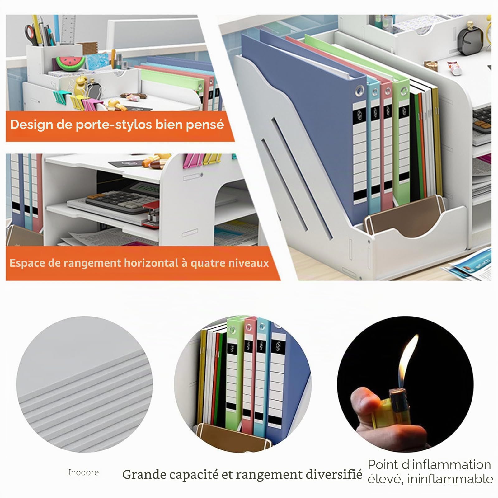 Organisateur de Bureau Blanc Multifonction, Bureau Organisateur pour Papiers A4, Stylos, Livres, Lettres, Rangement de Documents & Fournitures de Bureau, Design Modulable pour Bureau & Étude