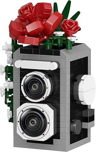 Serie de Cámara de Flores Clásicas y Lindas en Rosa Rojo, Mini Bloques de Juguete de Construcción, Juego de Bloques Micro, Juguetes en Miniatura,