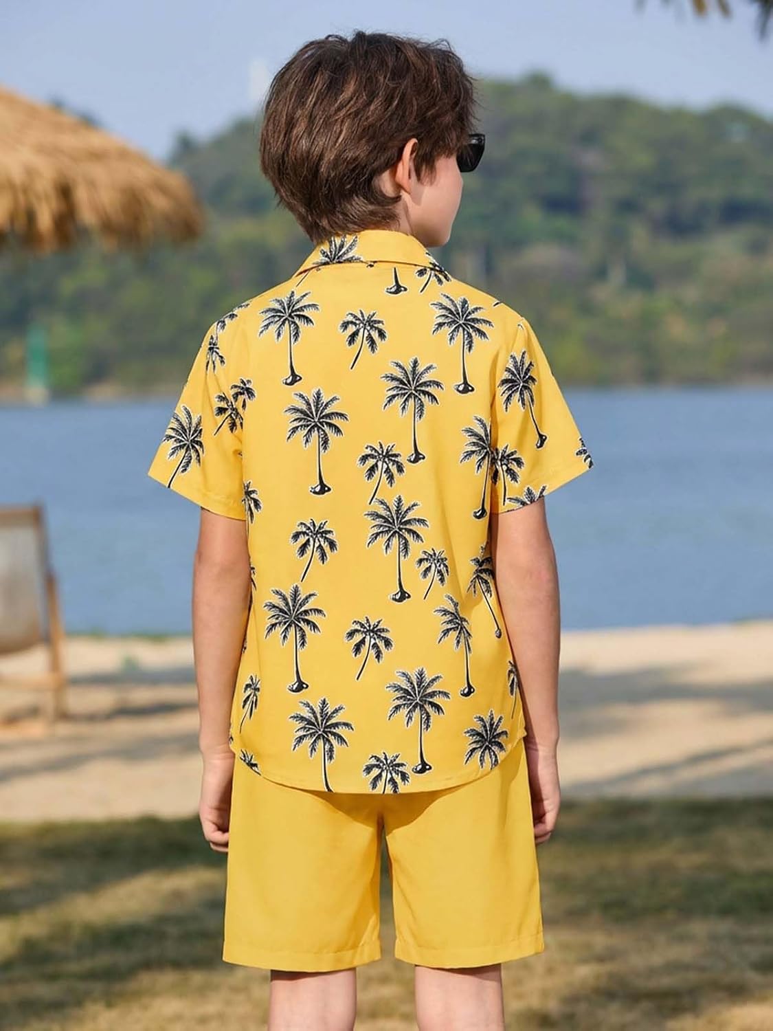 Haloumoning Boys 2 Piece Summer Outfits Kids Hawaiian Casual Sets