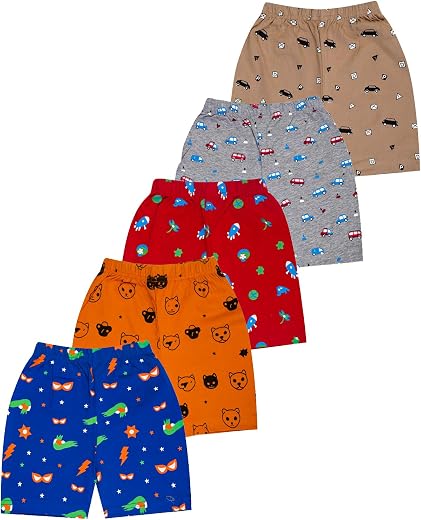 T2F Boys Cotton Shorts Pack of 5 | Printed Knee Length Shorts | Soft Comfortable Everyday Wear for Kids