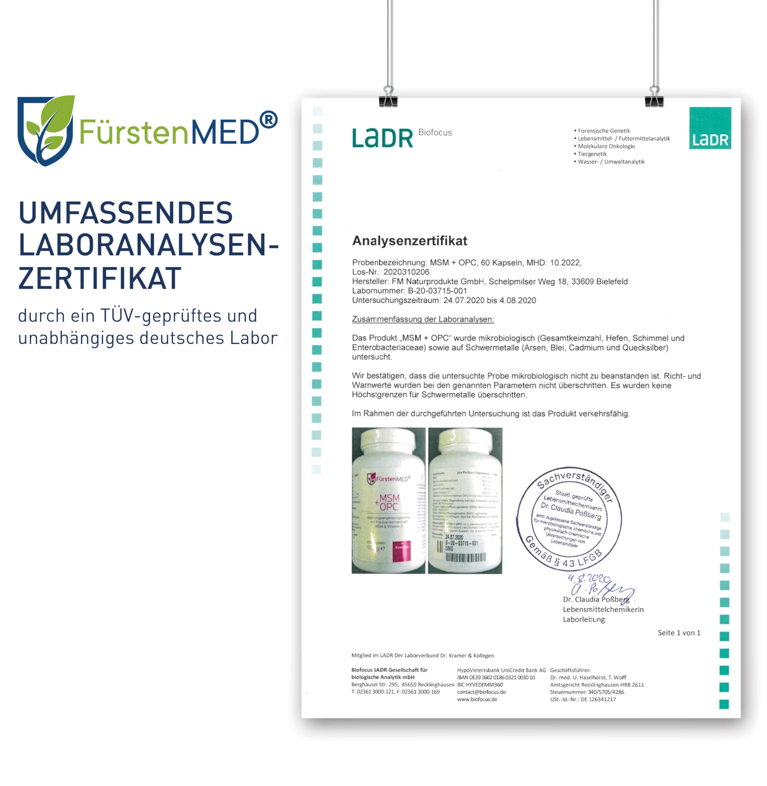 FürstenMED® MSM + OPC Kapseln Hochdosiert mit 1710mg MSM Pulver + 180mg OPC & Vitamin C (aus Acerola) pro Tagesdosis - 120 Kapseln, Vegan, Laborgeprüft & Ohne Zusatzstoffe