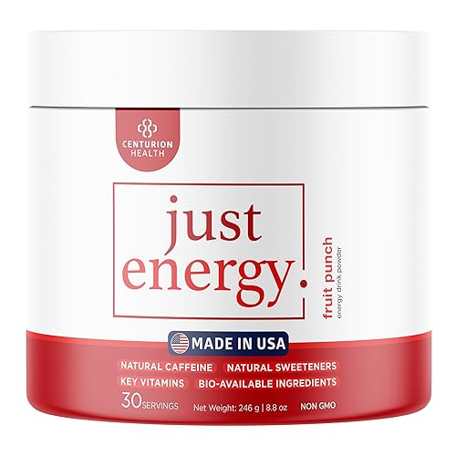 Just Energy Drink Powder - Mezcla refrescante de bebida energética Fruit Punch con 21 ingredientes que aumentan la energía, incluye vitaminas B,