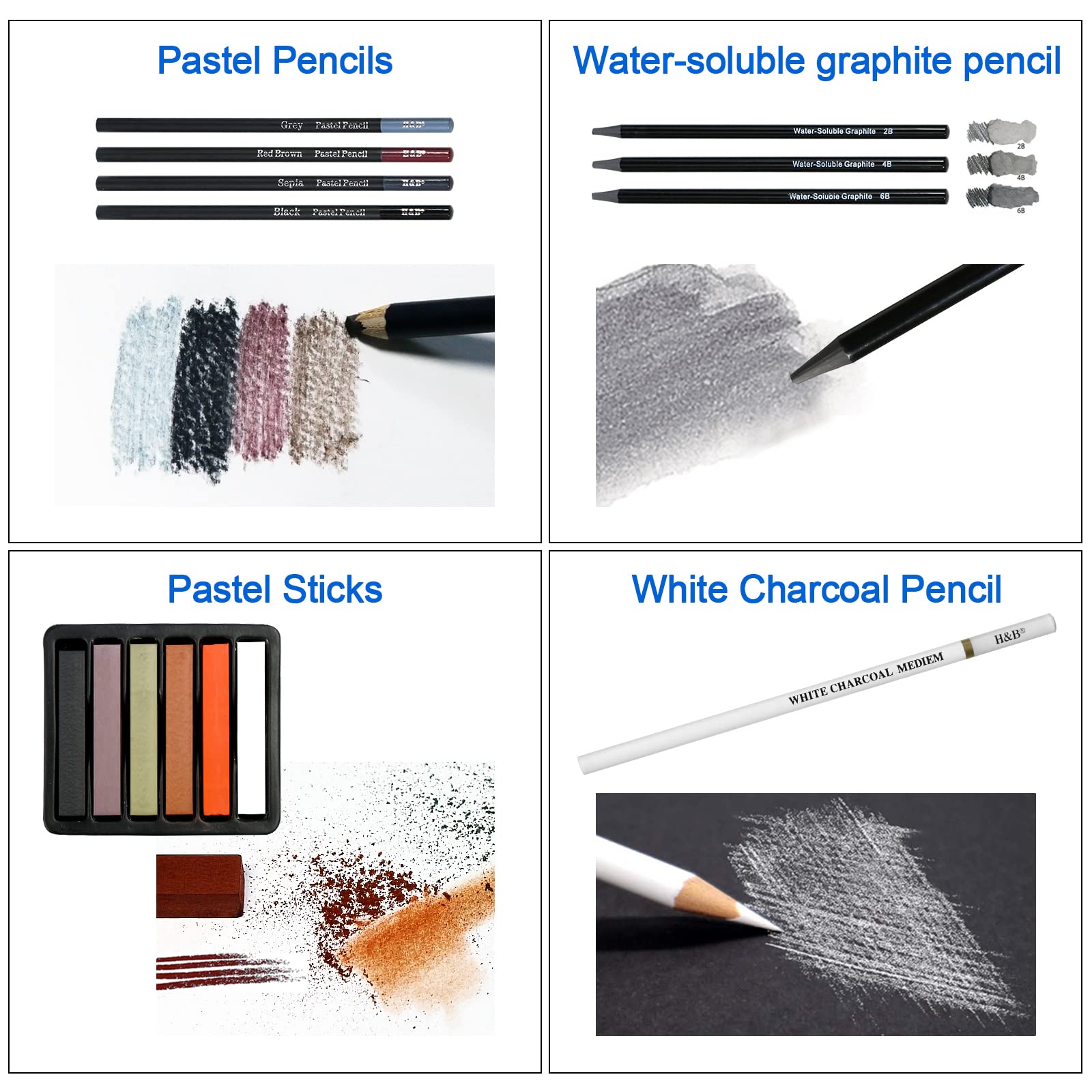 H & B Set di 70 matite da disegno, set disegno professionale, forniture artistiche per adulti, artisti, principianti, ragazzi e bambini