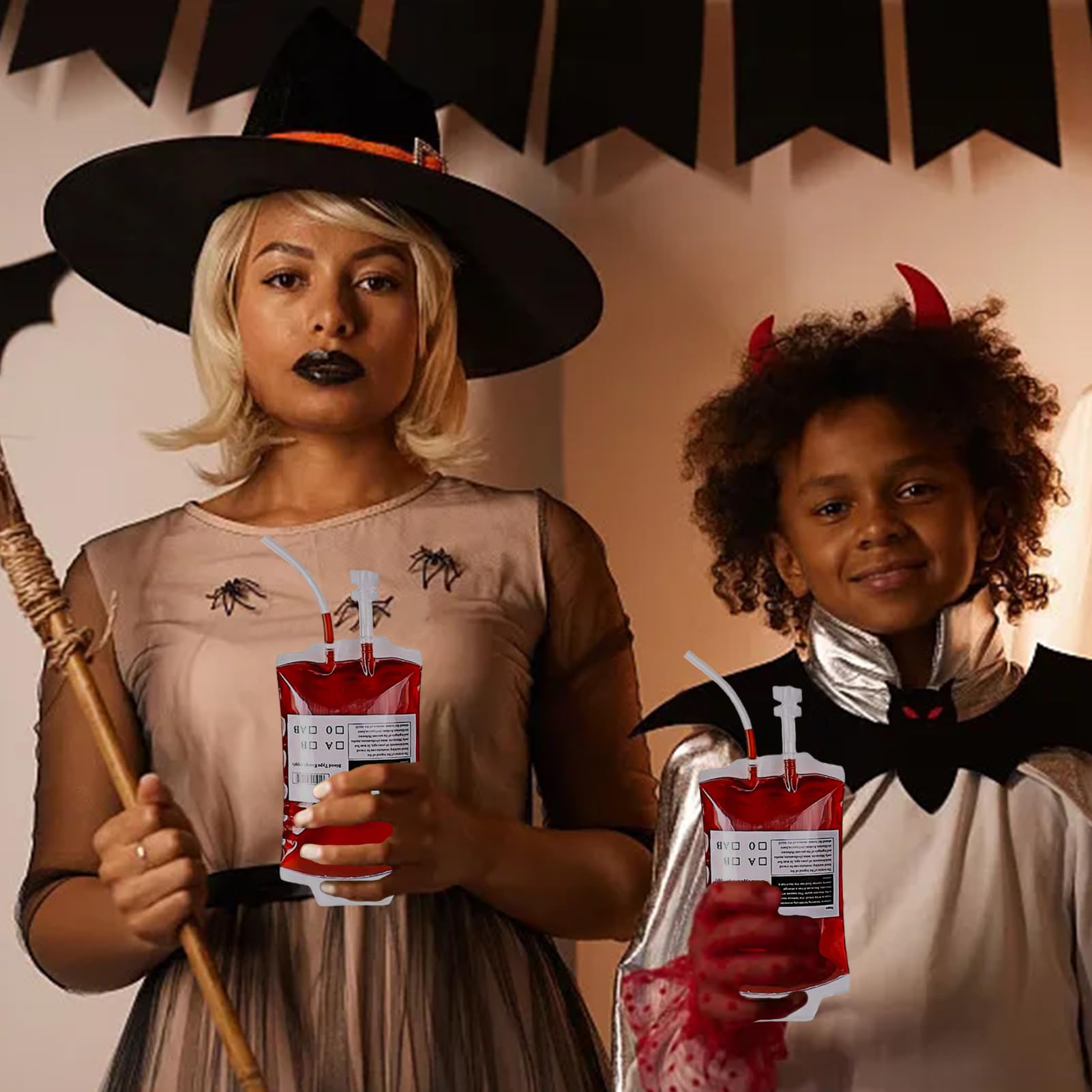 Kit 10 Sachets De Sang Pour Halloween - Poches à Boire Avec Étiquettes, Seringue, Déco Fête Effrayante