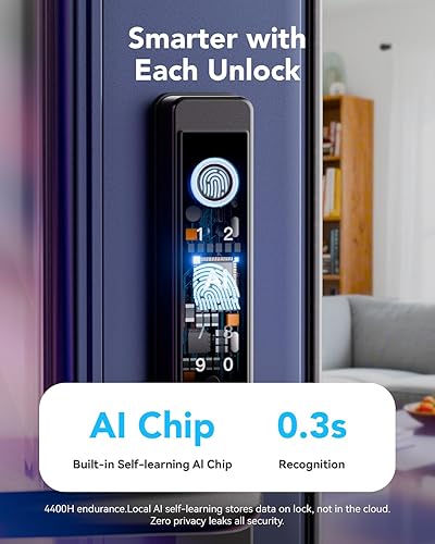 Miniatura 9 de Deadbolt - Cerradura de puerta inteligente con huellas dactilares con teclado, cerradura inteligente para puerta delantera, tarjeta IC a prueba de