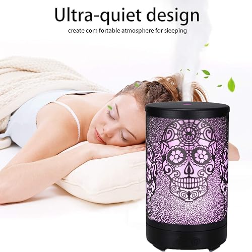 Miniatura 2 de Difusores para aceites esenciales, diseño artístico de calavera de azúcar del día de los muertos, 3.4 fl oz, humidificador ultrasónico silencioso de