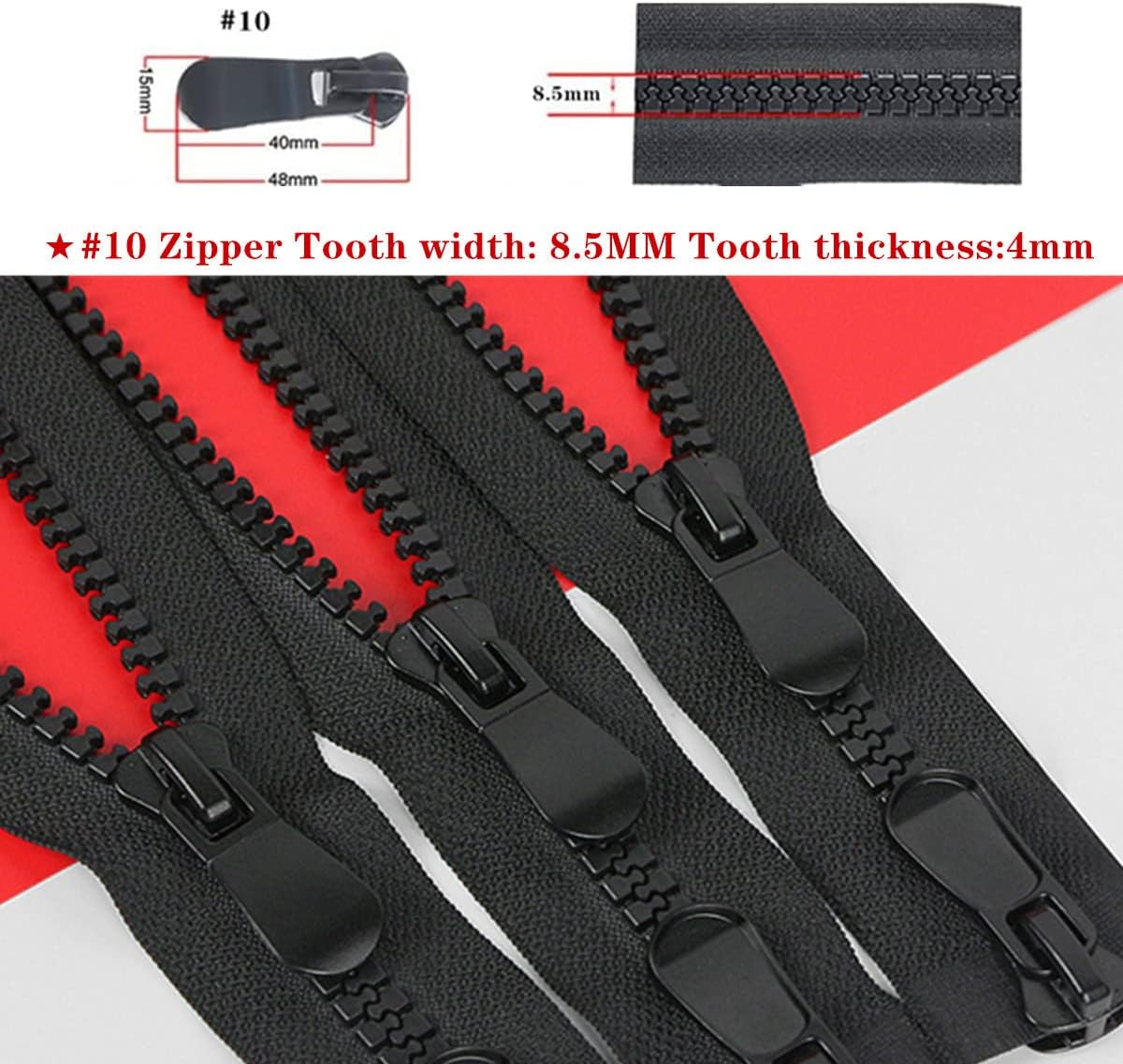 #10 2pcs Zippers Two Way Separating Plastic Double Slider Black Large Resin Zippers for Sewing, Parka, Winter Coat Heavy Duty Bulk for Clothes DIY Craft Bags(70cm/28inch) Large Size