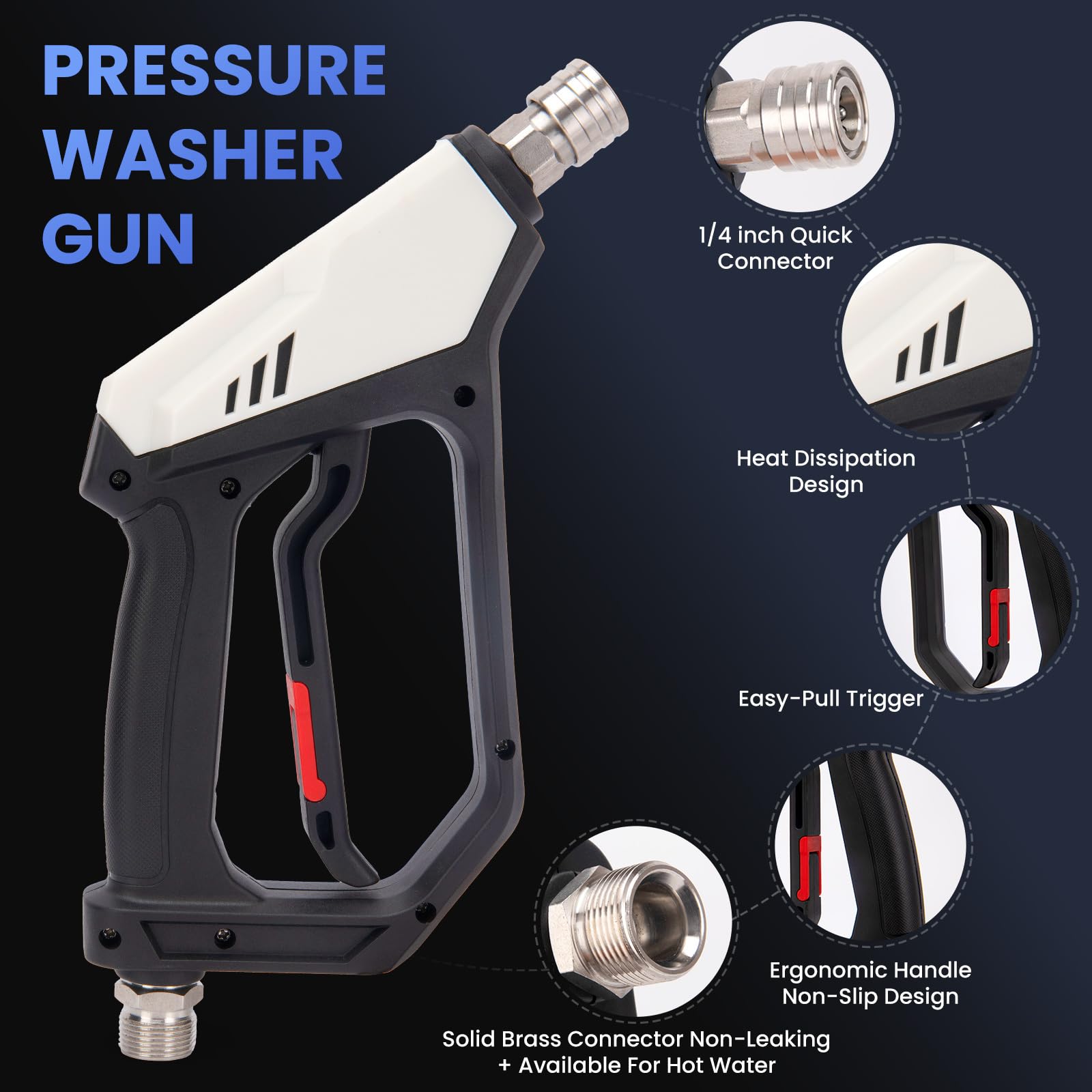 Pistola de lavado a presión corta, pistola de lavado de alta presión de 4000 PSI con cañón de espuma, conector rápido de 1/4 pulgadas, 5 puntas de boquilla, tanque de espuma de 1 litro para lavado de