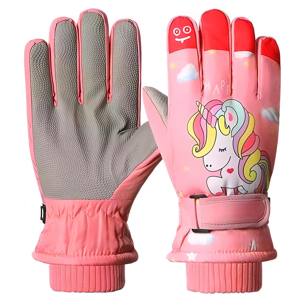 Guantes de Esquí para Niños, Guantes de Nieve Impermeables Invierno para Niñas Resistente al Viento, Guantes de Nieve Impermeables para Invierno, Niñas de 6 a 14 años