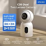 IMILAB Caméra de sécurité 3K+3K intérieure, double objectif Pet/Dog/Baby Camera avec Xiaomi Home App, 2.4G/5G WiFi Cam de chambre rechargeable, vision nocturne couleur, piste humaine, audio bidirectionnel, pas d'abonnement(C30 Double)