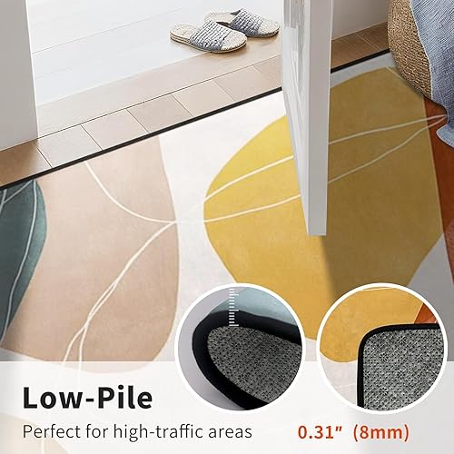 Miniatura 5 de AQQA Alfombra moderna abstracta de 5 x 7 pies, diseño contemporáneo de línea curva, alfombra para sala de estar, resistente a las manchas, lavable,