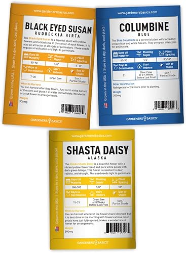Miniatura 2 de Gardeners Basics, Semillas de flores perennes para plantar al aire libre (paquete de 5 variedades) Lupine, Columbine, equinácea púrpura, Susan de