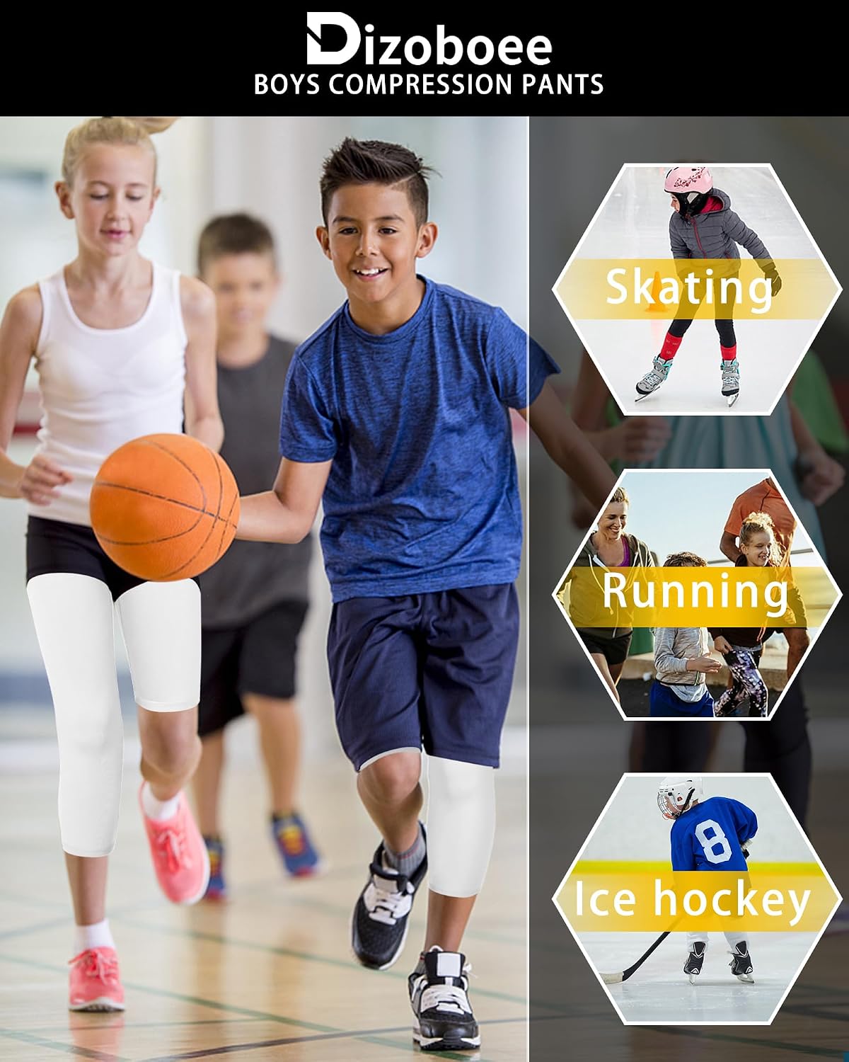 Youth Boys Compression Pants One Leg 3/4 Athletic Leggings for Sports Kids Basketball Tights Football Baseball Pants
