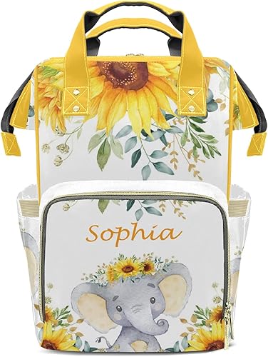 Miniatura 8 de SunFancyCustom Mochila de pañales con nombre de elefante, bolsa multifunción de gran capacidad para mamá, papá, unisex, niño y niña, Diseño 2