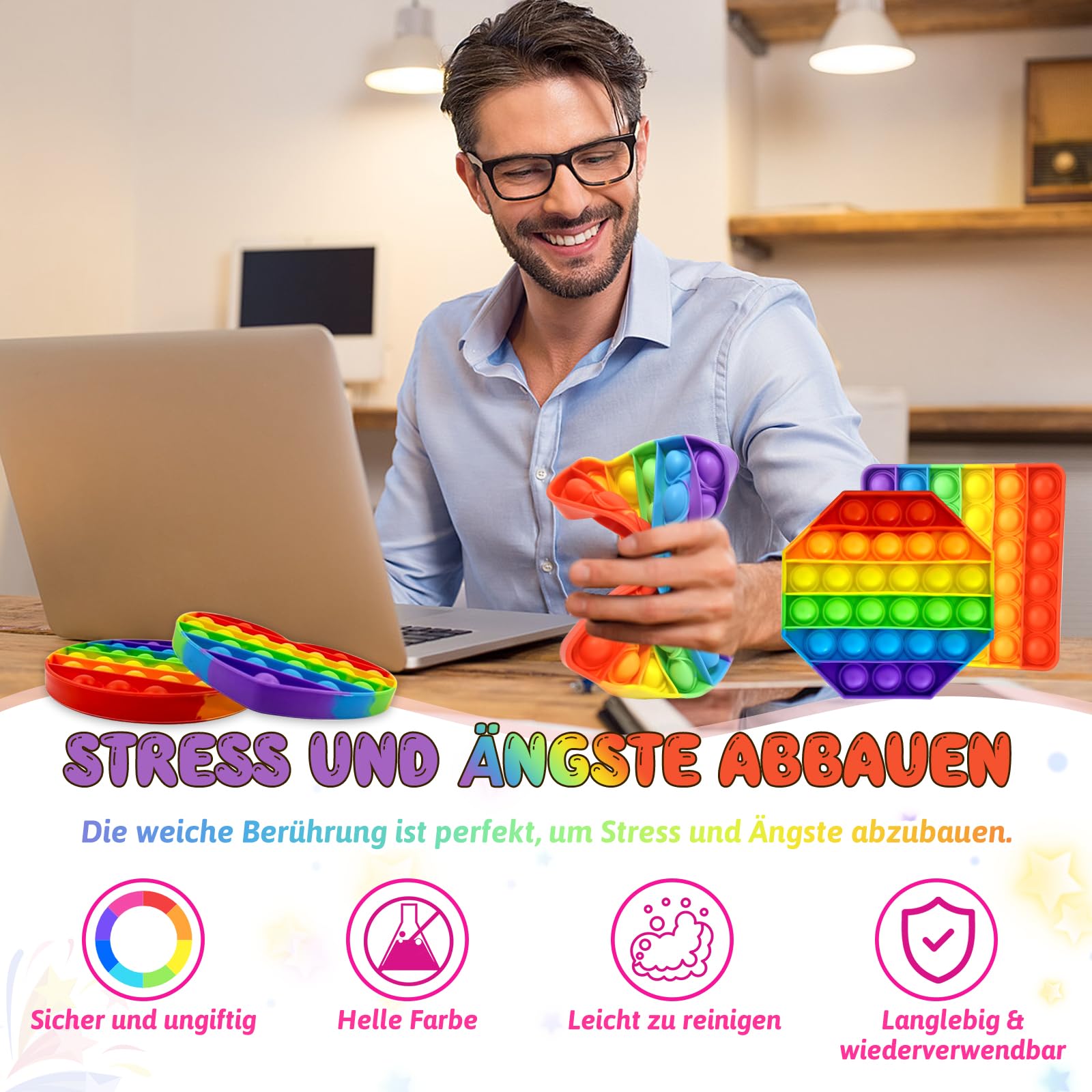 4 szt. Pop Bubble Fidget Toys Tęczowe zabawki silikonowe sensoryczne bąbelkowe zabawki Pop Fidget Zabawki antystresowe na biurko Relaksujące prezenty urodzinowe dla dorosłych i dzieci
