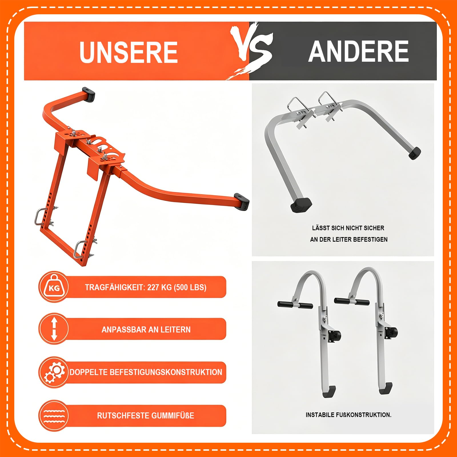 Ladder Stabilizer mit Handschuhen, Leiterständer und Leiterhaken