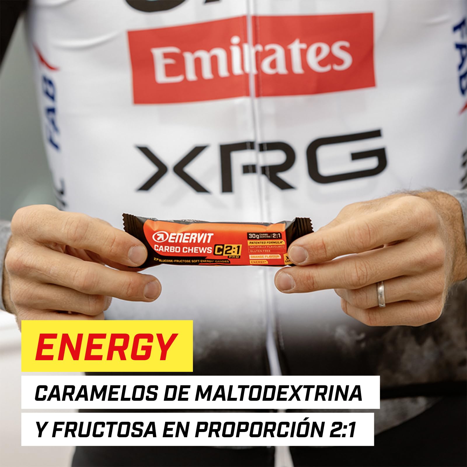 Enervit Carbo Chews C2:1PRO, Gominolas con Maltodextrinas y 30g de Carbohidratos, Para Actividades de Larga Duración y Alta Intensidad, Sin Gluten, Sabor Naranja, 3 Packs de 6 Gominolas