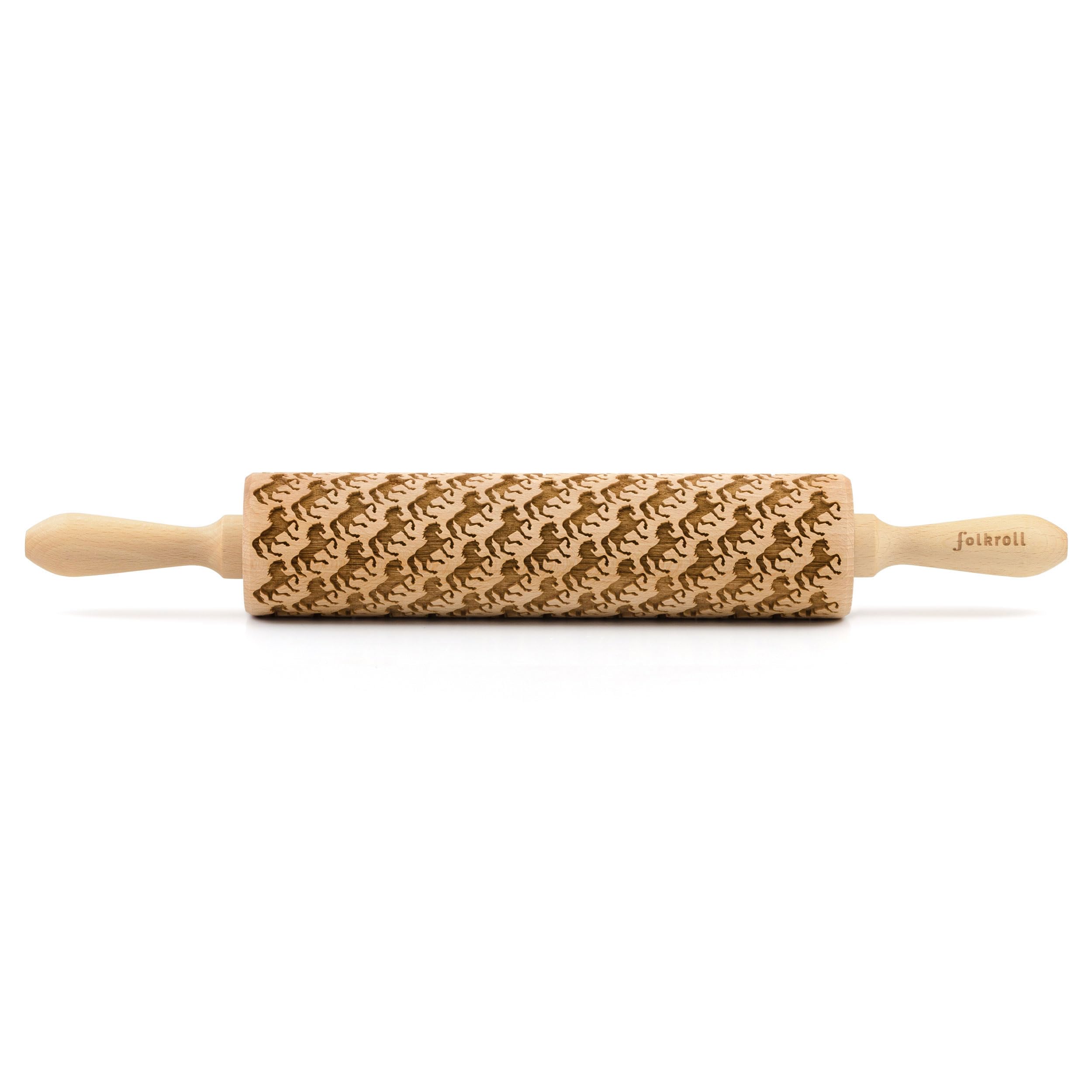 Rouleau à pâtisserie Chevaux Rouleau à gaufrer Motif Bois de hêtre Grand