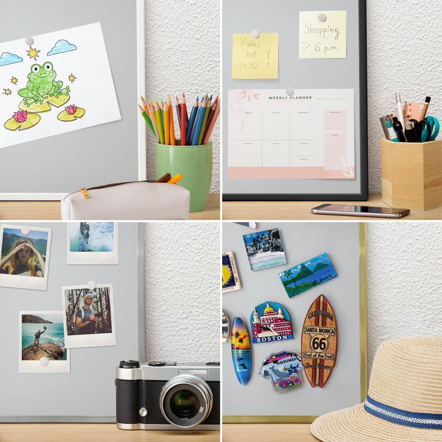 Magnetwand 100x70 cm | mit Silbernem Rahmen | Hellgrau | Einfache Montage | Magnetische Tafel | Für Büro und Homeoffice | Magnetboard | Für Notizen, Wochenplaner & Organisation