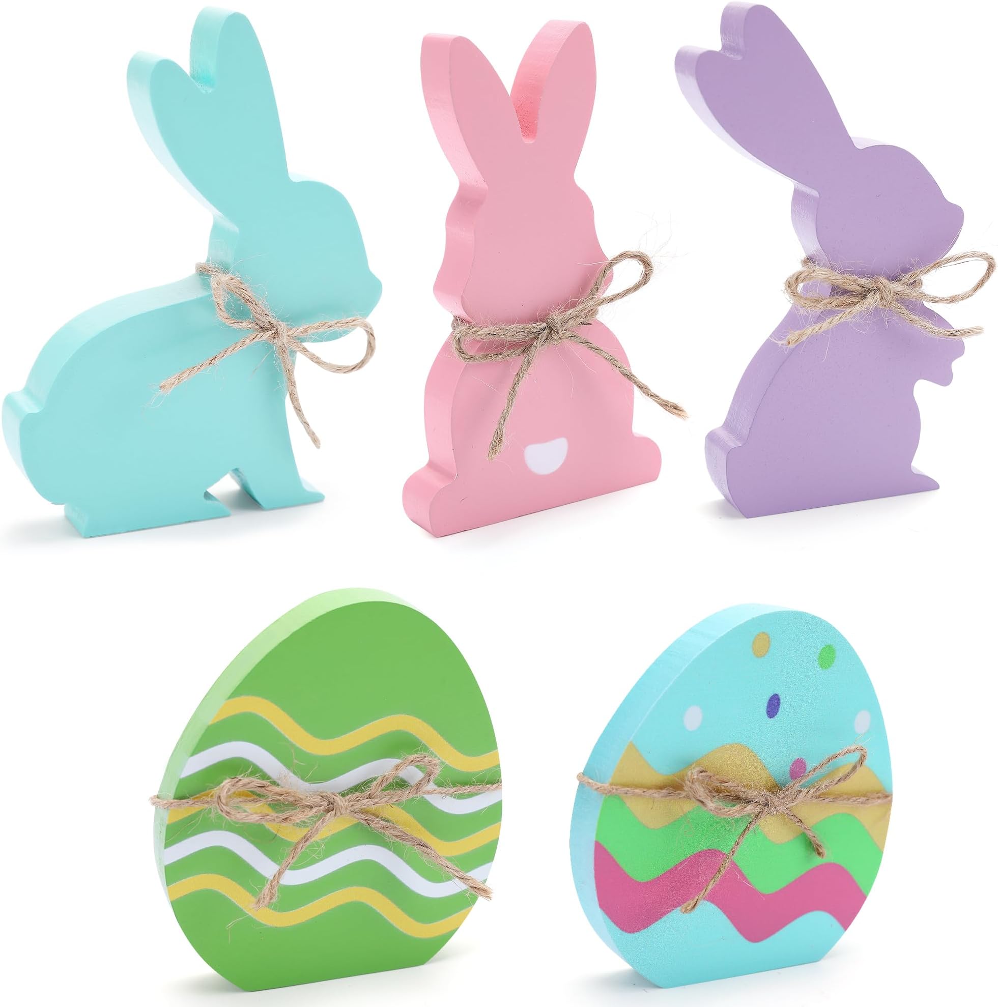 Amazon.com: Easter Bunny Table Wooden Decorations - 5PCS Easter Table ...