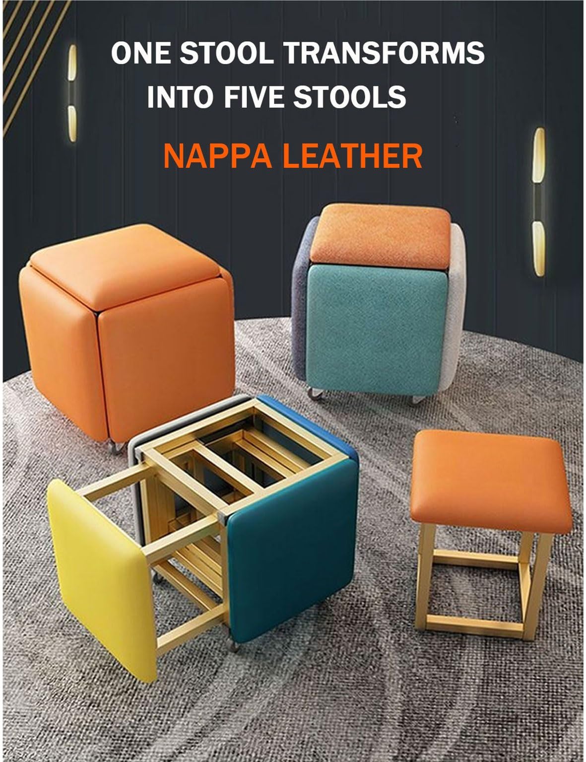 Divano Impilabile 5-in-1 Con Ruote - Sgabello Cubo Multifunzione In Velluto Per Soggiorno - Foto 5